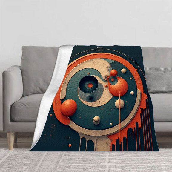 Stylish Abstract Celestial Flannel Blanket - Soft Warm Cozy Design for Sofa Travel Bed & Chair - Modern Geometric Patterns