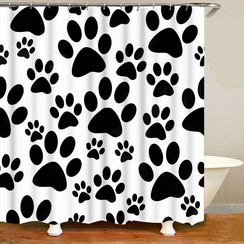 Stylish Abstract Dog Paw Print Pattern Shower Curtain and Rug Set Cute