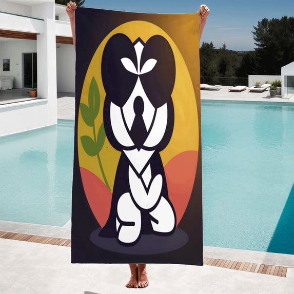 Stylish Abstract Dog Wolf Design Bath Towel - Modern Minimalist Beach & Pool Towel with Nature-Inspired Accents
