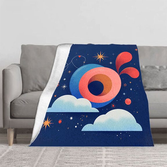 Stylish Abstract Flannel Blanket - Soft Warm Cozy Design with Celestial Patterns for Sofa Travel Bed and Chair