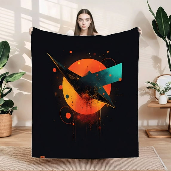 Stylish Abstract Flannel Blanket - Soft Warm and Cozy for Sofa Travel Bed Chair - Vibrant Colors with Dynamic Design