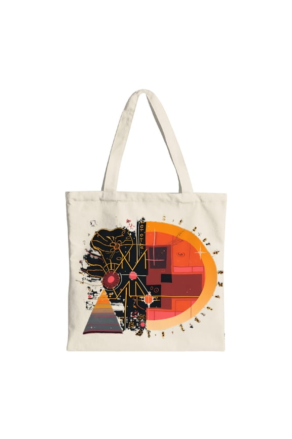 Stylish Abstract Geometric Tote Bag - Vibrant Black & Orange Map Design with Elements - Perfect for Shopping Travel & Parties