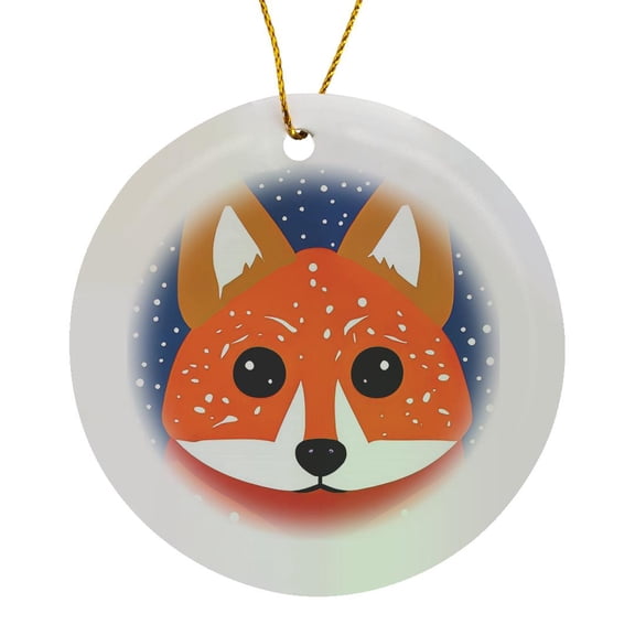 3drose, Stylish Abstract Red Fox Digital Art. Winter Snowfall. Awesome Gift, Circle Porcelain Ornament
