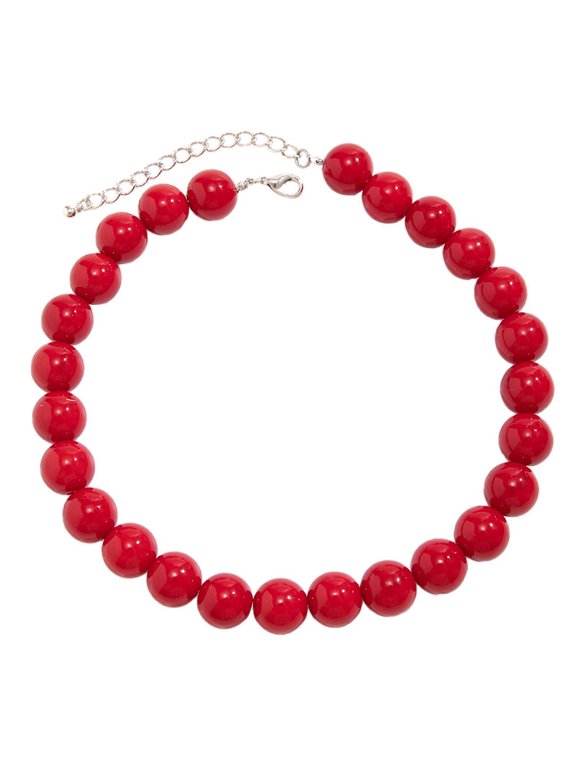 Stylish Acrylic Beaded Necklace Beads Chain Necklace Handmade Beads Choker Acrylic Material Fashionable Neck Jewelry Red