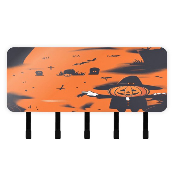 Stylish Acrylic Key Holder Wall Mount small shelf with hooks Decorative & Functional for Home Organization A Cute Pumpkin-headed Wizard