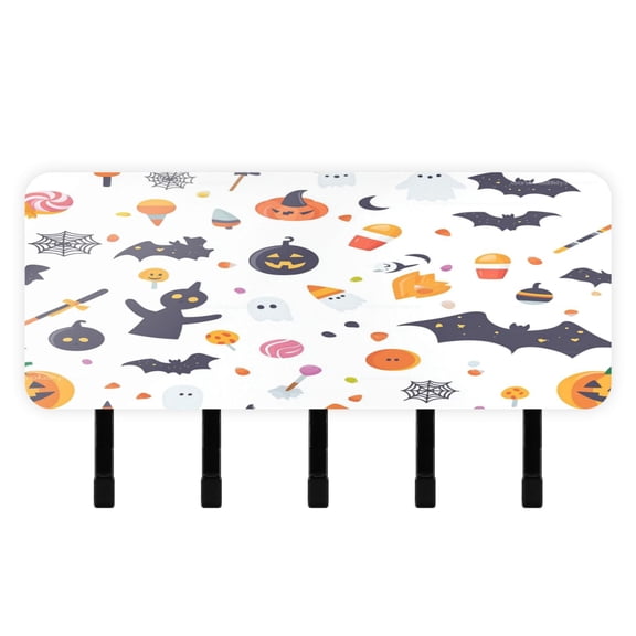 Stylish Acrylic Key Holder Wall Mount small shelf with hooks Decorative & Functional for Home Organization Cartoon Halloween Icons Pattern