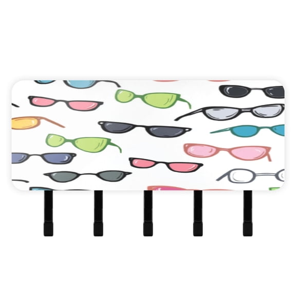 Stylish Acrylic Key Holder Wall Mount small shelf with hooks Decorative & Functional for Home Organization Cartoon Sunglasses Pattern