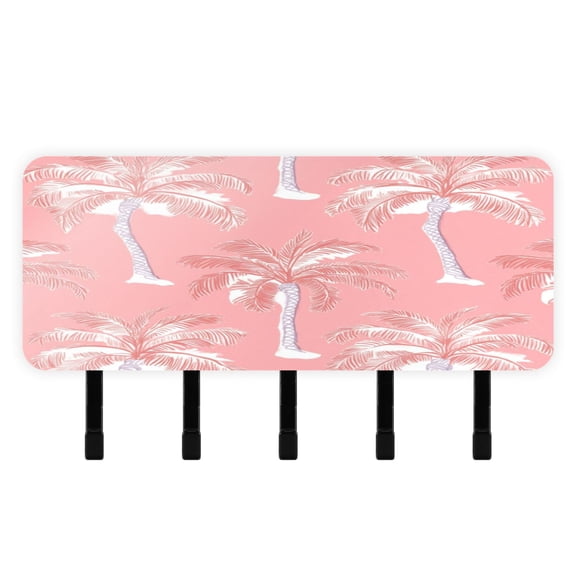 Stylish Acrylic Key Holder Wall Mount small shelf with hooks Decorative & Functional for Home Organization Coral Pink Palm Tree