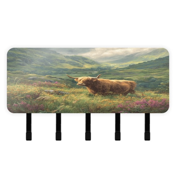 Stylish Acrylic Key Holder Wall Mount small shelf with hooks Decorative & Functional for Home Organization Cow in Green Rolling Hills