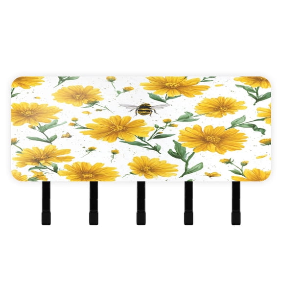 Stylish Acrylic Key Holder Wall Mount small shelf with hooks Decorative & Functional for Home Organization Daisies and Bees Pattern