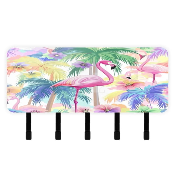 Stylish Acrylic Key Holder Wall Mount small shelf with hooks Decorative & Functional for Home Organization Flamingos and Palm Trees