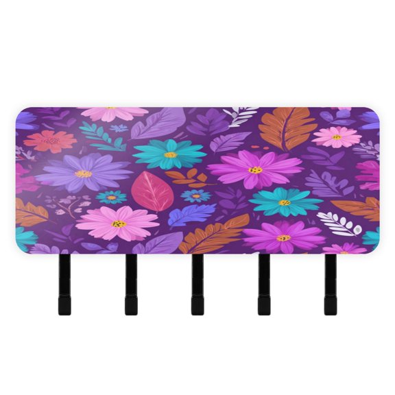 Stylish Acrylic Key Holder Wall Mount small shelf with hooks Decorative & Functional for Home Organization Flowers and Leaves