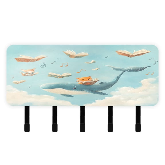 Stylish Acrylic Key Holder Wall Mount small shelf with hooks Decorative & Functional for Home Organization Fox and Whale Carrying Books
