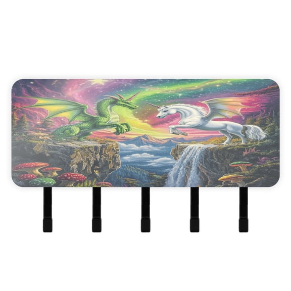 Stylish Acrylic Key Holder Wall Mount small shelf with hooks Decorative & Functional for Home Organization Green Dragon and White Unicorn