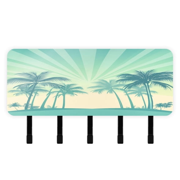 Stylish Acrylic Key Holder Wall Mount small shelf with hooks Decorative & Functional for Home Organization Green Palm Trees