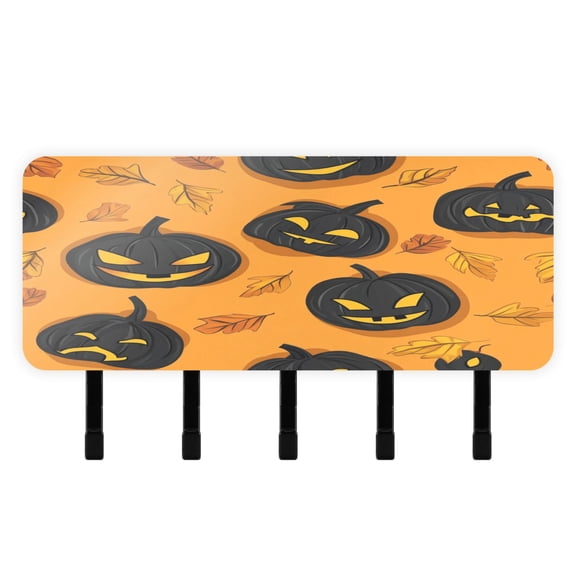 Stylish Acrylic Key Holder Wall Mount small shelf with hooks Decorative & Functional for Home Organization Halloween Orange Pumpkin Pattern