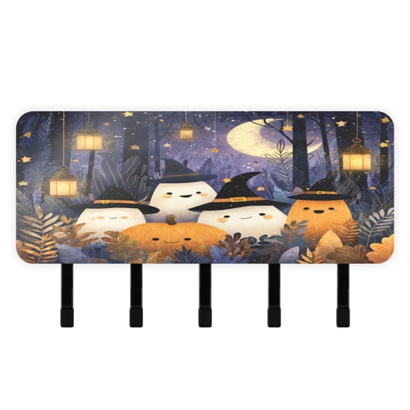 Stylish Acrylic Key Holder Wall Mount small shelf with hooks Decorative & Functional for Home Organization Halloween-themed with Ghosts
