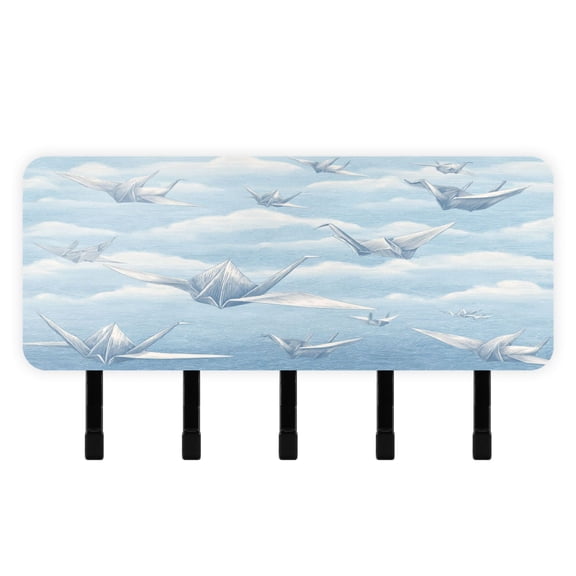 Stylish Acrylic Key Holder Wall Mount small shelf with hooks Decorative & Functional for Home Organization Light Blue Paper Cranes