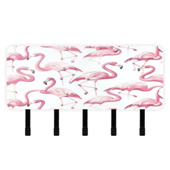 Stylish Acrylic Key Holder Wall Mount small shelf with hooks Decorative & Functional for Home Organization Pink Flamingos Pattern