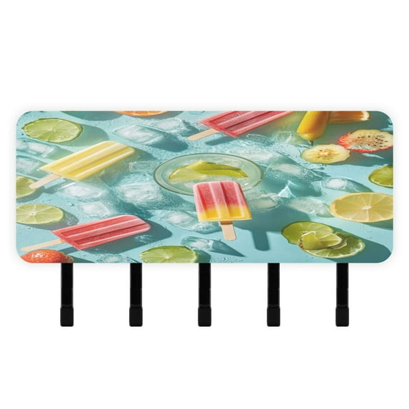 Stylish Acrylic Key Holder Wall Mount small shelf with hooks Decorative & Functional for Home Organization Popsicles and Fruit Slices