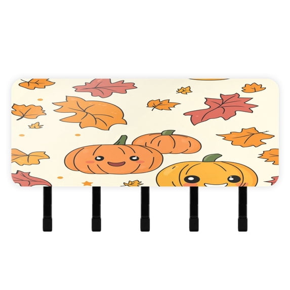 Stylish Acrylic Key Holder Wall Mount small shelf with hooks Decorative & Functional for Home Organization Pumpkins and Autumn Leaves