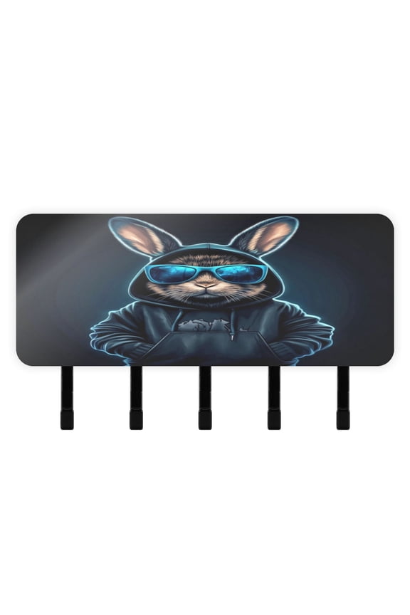 Stylish Acrylic Key Holder Wall Mount small shelf with hooks Decorative & Functional for Home Organization Rabbit in A Black Hoodie