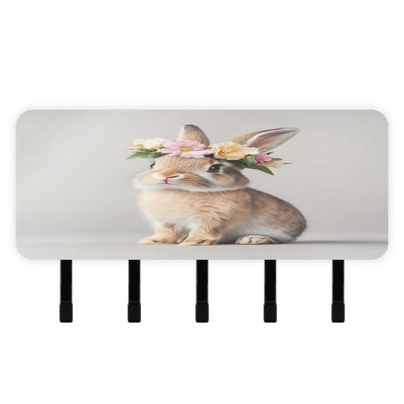 Stylish Acrylic Key Holder Wall Mount small shelf with hooks Decorative & Functional for Home Organization Rabbit with Flower Crown