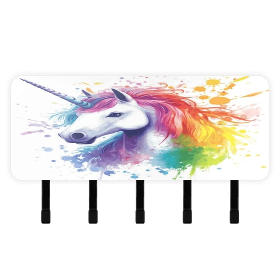 Stylish Acrylic Key Holder Wall Mount small shelf with hooks Decorative & Functional for Home Organization Rainbow-colored Unicorn