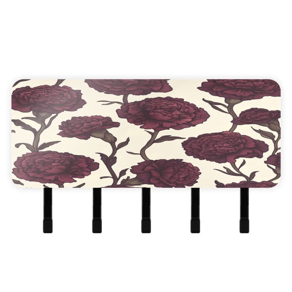 Stylish Acrylic Key Holder Wall Mount small shelf with hooks Decorative & Functional for Home Organization Red Carnations Pattern