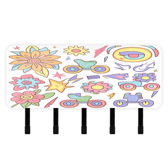 Stylish Acrylic Key Holder Wall Mount small shelf with hooks Decorative & Functional for Home Organization Roller Skates and Flowers