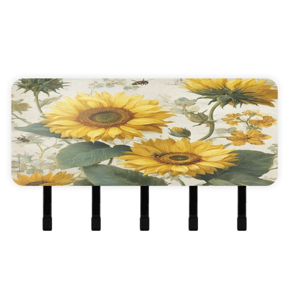 Stylish Acrylic Key Holder Wall Mount small shelf with hooks Decorative & Functional for Home Organization Sunflower and Bee Pattern