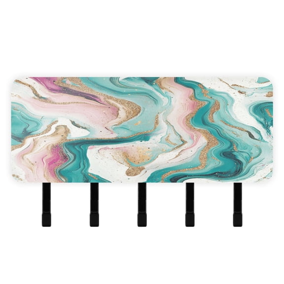 Stylish Acrylic Key Holder Wall Mount small shelf with hooks Decorative & Functional for Home Organization Teal Swirling Marble Pattern