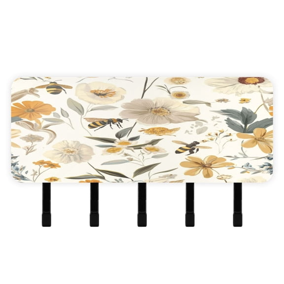 Stylish Acrylic Key Holder Wall Mount small shelf with hooks Decorative & Functional for Home Organization Various Flowers and Bees