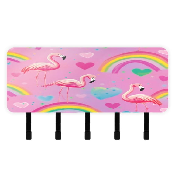 Stylish Acrylic Key Holder Wall Mount small shelf with hooks Decorative & Functional for Home Organization Watermelon Hue Flamingos