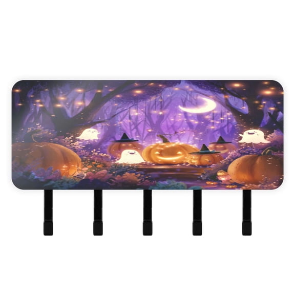 Stylish Acrylic Key Holder Wall Mount small shelf with hooks Decorative & Functional for Home Organization Whimsical Cartoon Halloween Scene