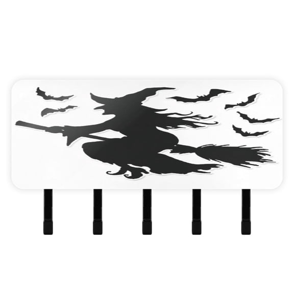 Stylish Acrylic Key Holder Wall Mount small shelf with hooks Decorative & Functional for Home Organization Witch Silhouette