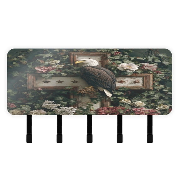 Stylish Acrylic Key Holder Wall Mount small shelf with hooks Decorative & Functional for Home Organization Wreath and Bald Eagle