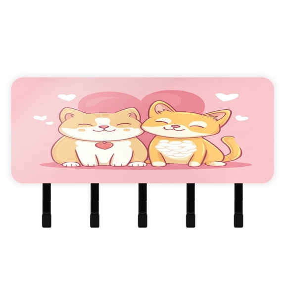Stylish Acrylic Key Holder Wall Mount small shelf with hooks Decorative & Functional for Home Organization Yellow Cat and Dog