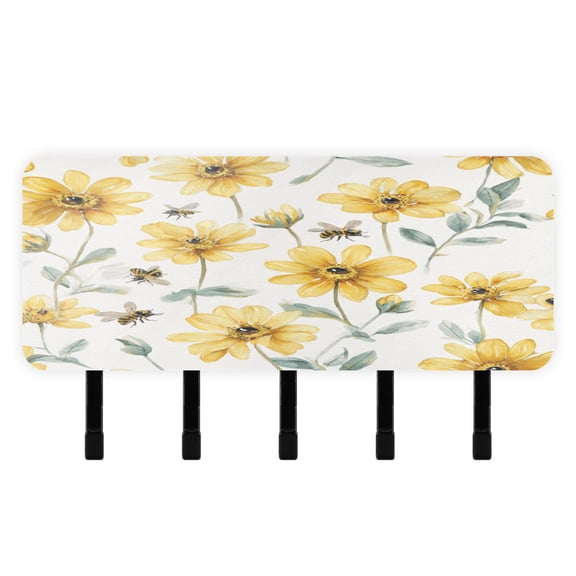 Stylish Acrylic Key Holder Wall Mount small shelf with hooks Decorative & Functional for Home Organization Yellow Daisies and Bees