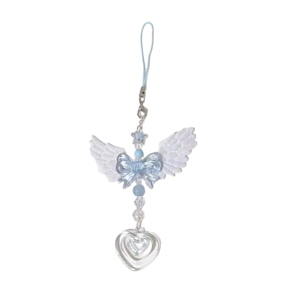 Stylish Acrylic Pendant Lanyard Customized Phone Charm Delicate Blue Angel Wing Phone Pendant Chain Accessory