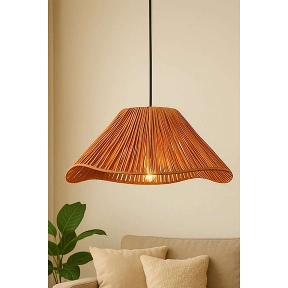 Stylish Adjustable Chandelier, Amber Plastic Body, 15.7 x 15.0 inches | Macrame Cap, Height: 6.3 - 20.5 inches | 1 x E27 Socket (Max 40W)
