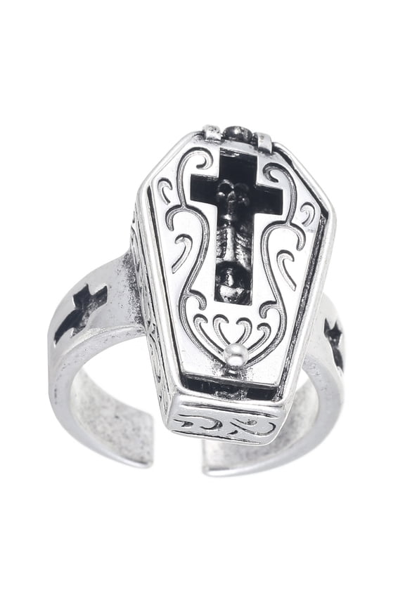 Stylish Adjustable Coffin Crosses Rings Versatile Skull Coffin Rings For Everyday Wear And Special Event