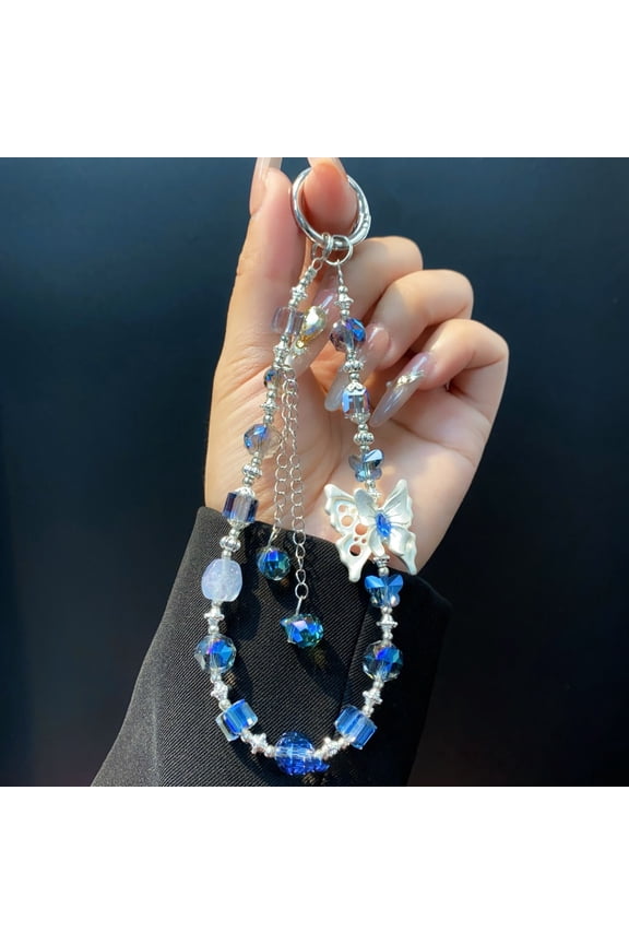 Stylish Alloy Butterfly Crystal Bead Keychain Detachable Glitter Key Pendant Colorful Phone Strap Women Girls