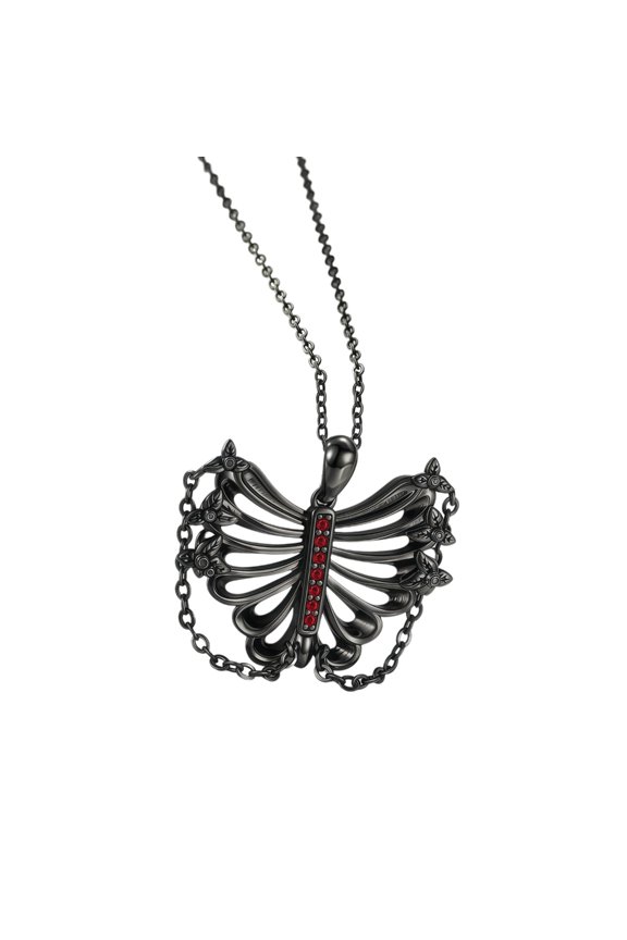 Stylish Alloy Skeleton Rib Pendant Necklace With Gemstones Embellishments