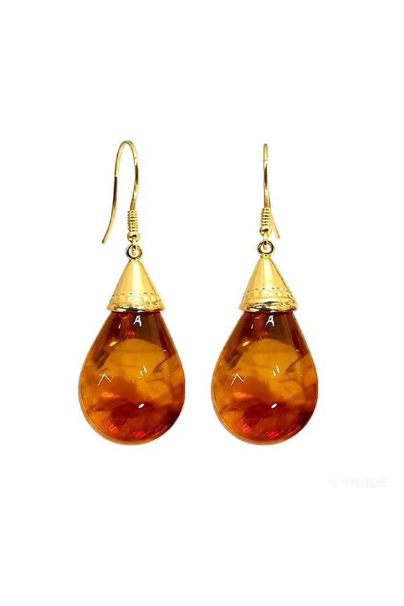 Stylish Amber Tone Dangle Earrings Resin And Alloy Ear Hook Comfortable For Long Time Use Perfect For Parties