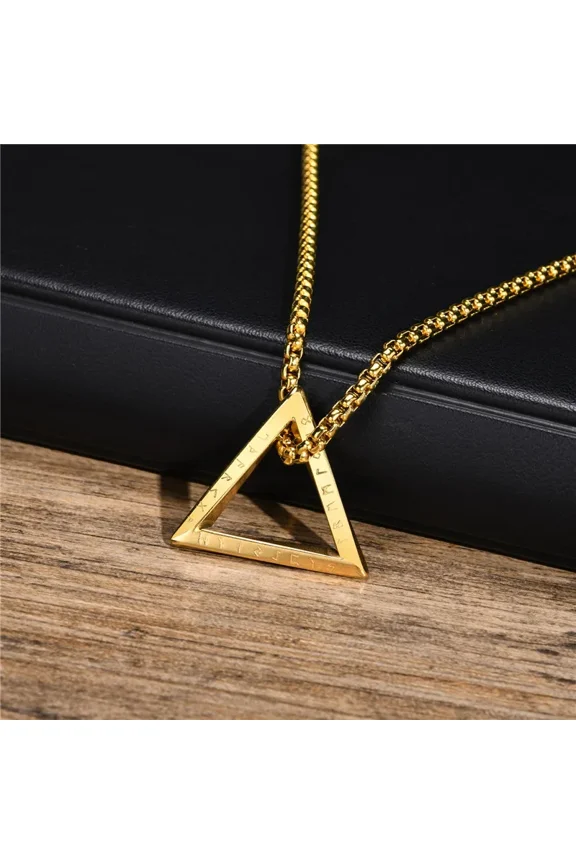 Stylish Amulet Norse Viking Necklaces for Men Punk Vintage 14K Yellow Gold Triangle Pendant Necklace Male Jewelry Gifts