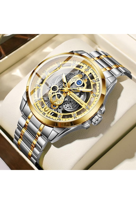 Stylish Analog Chronograph Watch for Men, Silver Case, Water Resistant, Great Present for Christmas, Birthday, or Anniversary Gifts