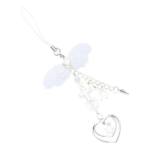 Stylish Angel Wing Phone Charm Sweet Bowknot Heart Beaded Phone Chain Unique Keyring Pendant Keychain Bag Accessory