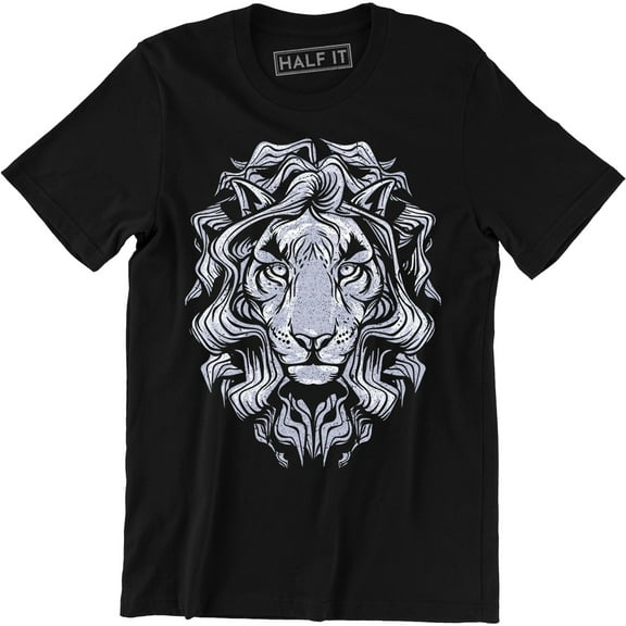 Stylish Animal Photographic Lion Face Design Big Cat King Jungle Men T-Shirt