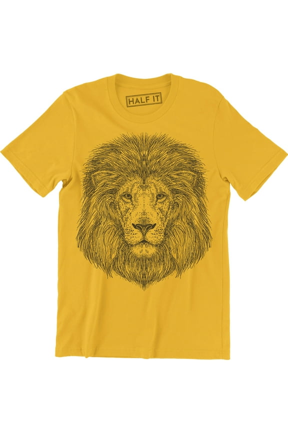 Stylish Animal Photographic Lion Face Design Big Cat King Jungle Men Tee Shirt